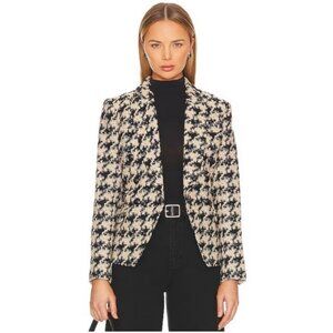 L'Agence Kenzie Houndstooth Wool Blend Double Breasted Blazer Jacket